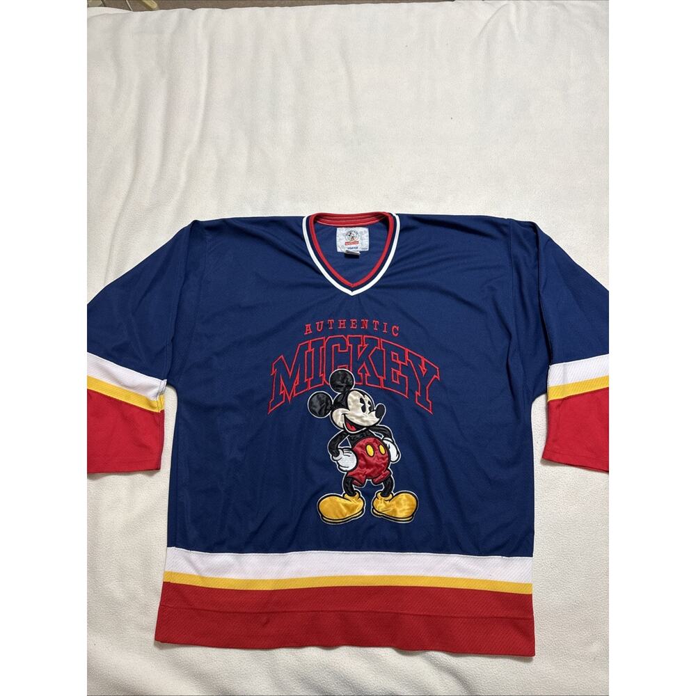 Rare VTG STARTER Disney Authentic Mickey Mouse & Co Hockey Jersey 90s Blue SZ XL